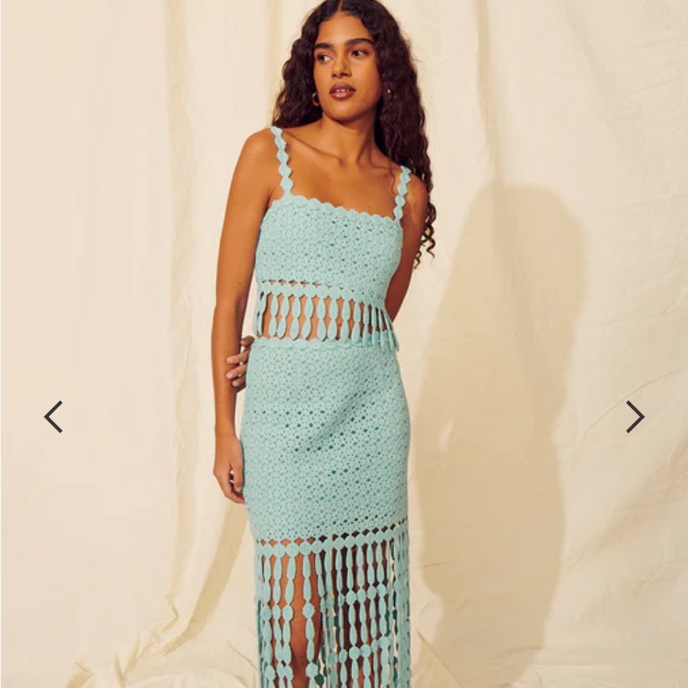 SAYLOR Light Blue Crochet Midi Skirt